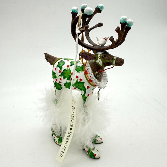 Vtg Patience Brewster Dash Away Vixen Reindeer Ornament w/ Box Feather Trim 7 in - Picture 4 of 15
